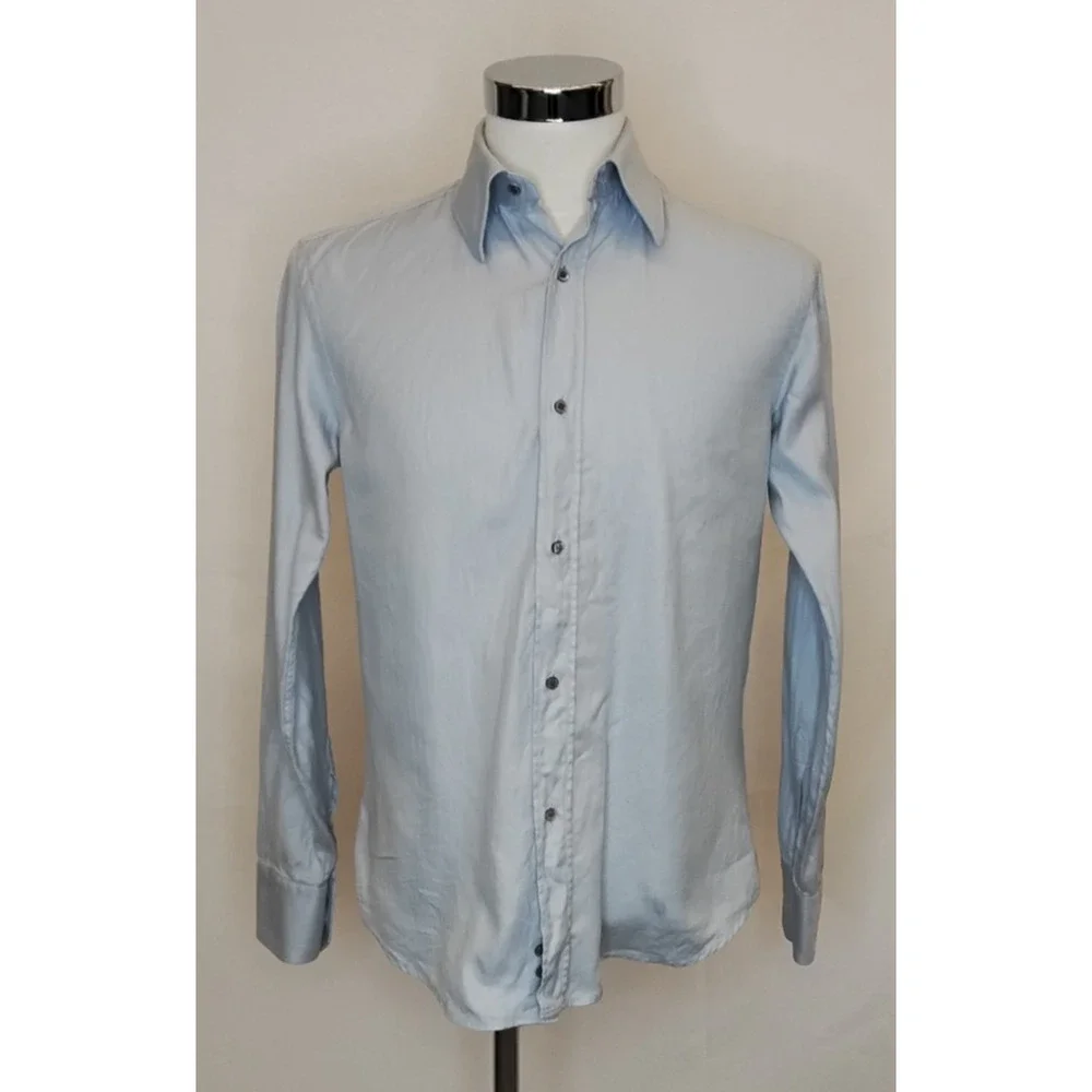 Gucci Cotton Twill Button Up Shirt Men's 15 1/2 Light Blue Made in Italy #Z5764